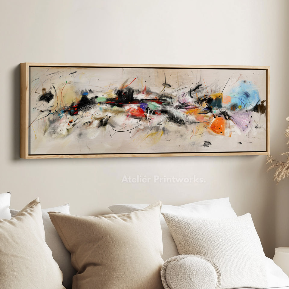 Panoramic Wall Art Abstract Beige Orange Blue Long Canvas