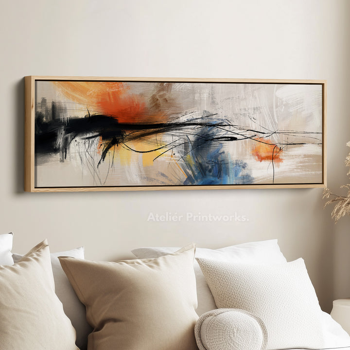 Horizontal Wall Art In Warm Orange And Deep Blue For Living Room