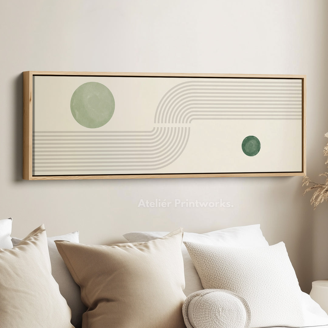 Wide Canvas Minimalist Green And Beige Geometric Wall Art