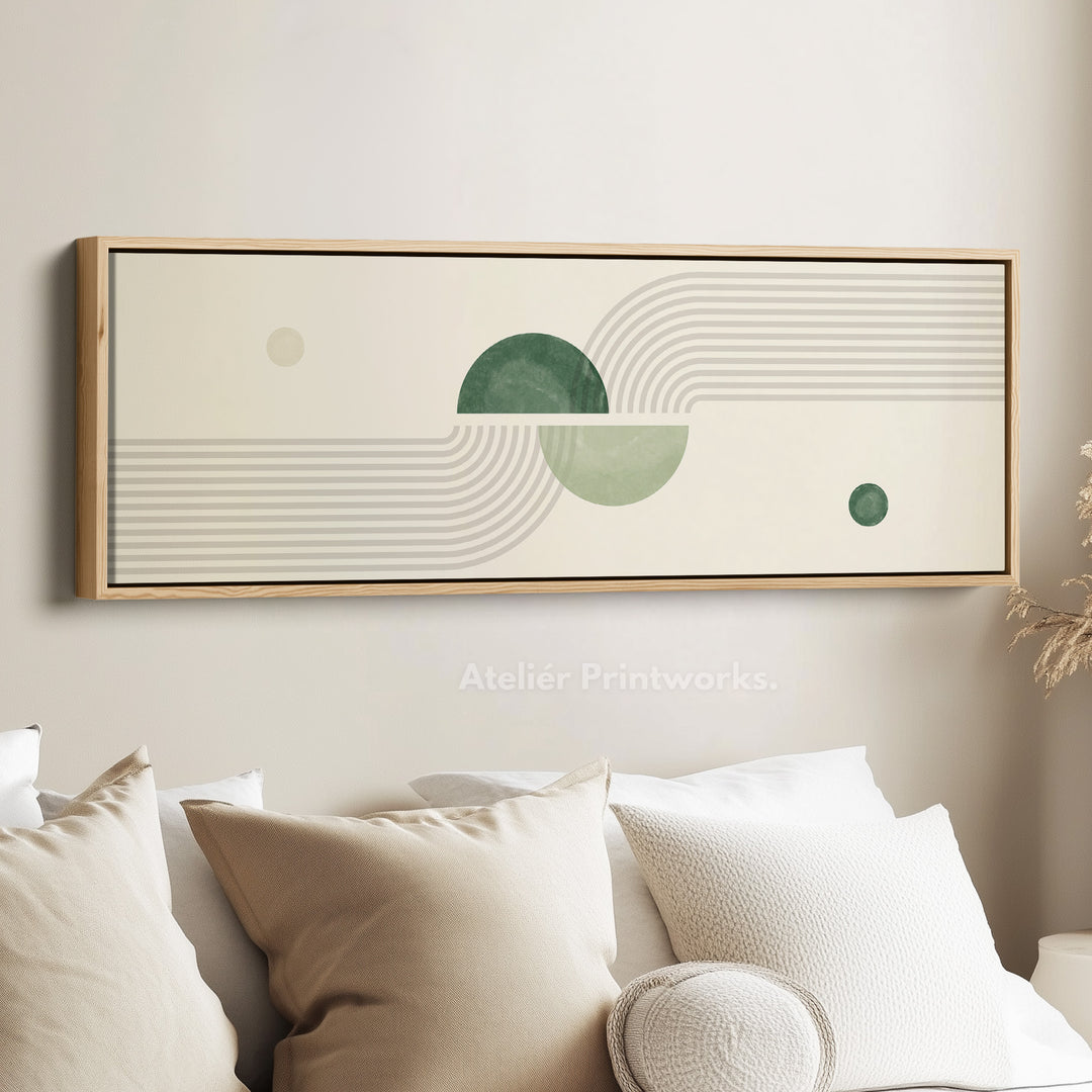 Horizontal Wall Art Two Tone Sage Green Geometric For Hallway Or Bedroom