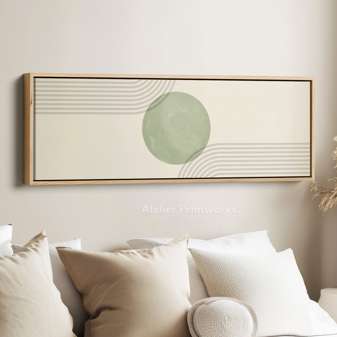 Long Narrow Canvas Minimalist Sage Green Circle For Modern Home