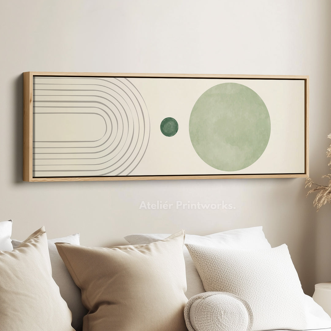 Wide Wall Art Minimalist Curves In Green And Beige For Hallway