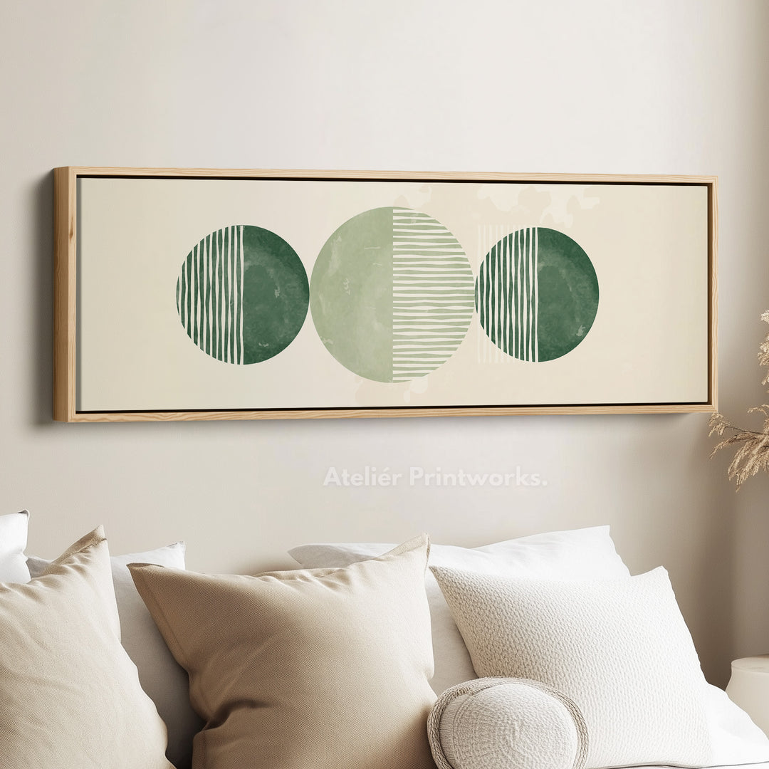 Wide Wall Art Layered Green Circles With Vertical Lines For Modern Homes