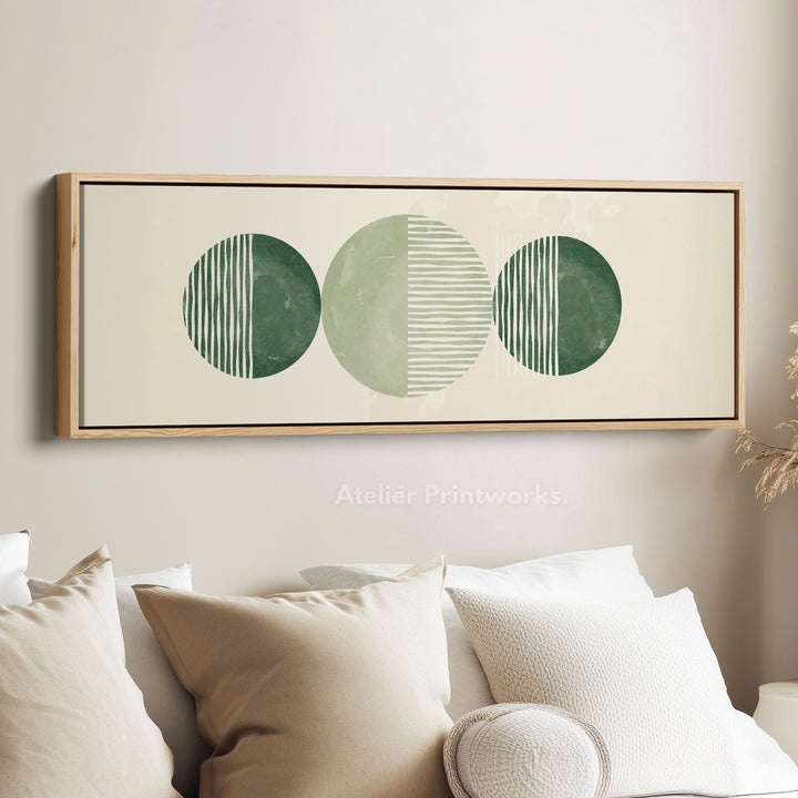 Wide Wall Art Layered Green Circles With Vertical Lines For Modern Homes