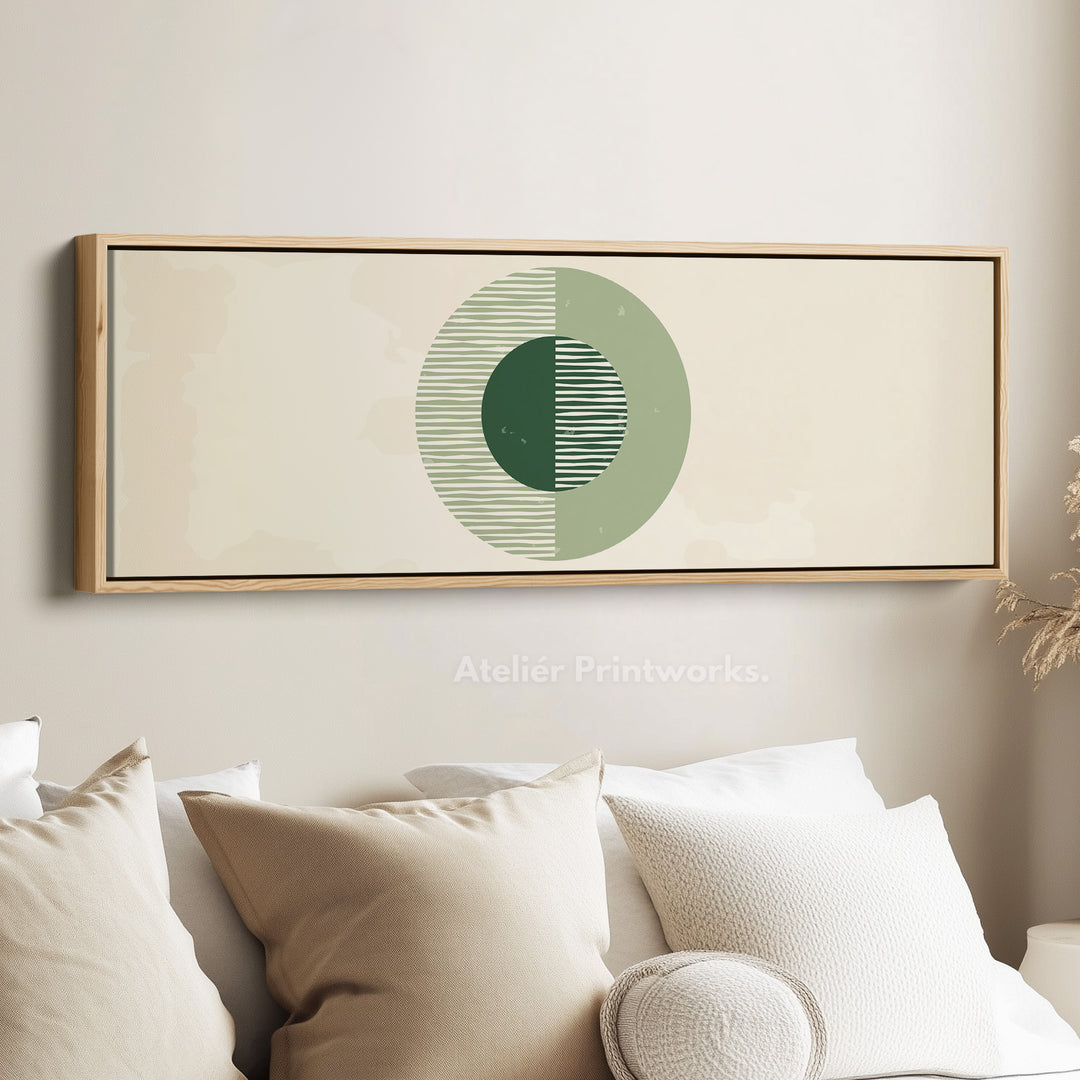 Horizontal Wall Art Three Green Circles With Soft Stripe Detailing