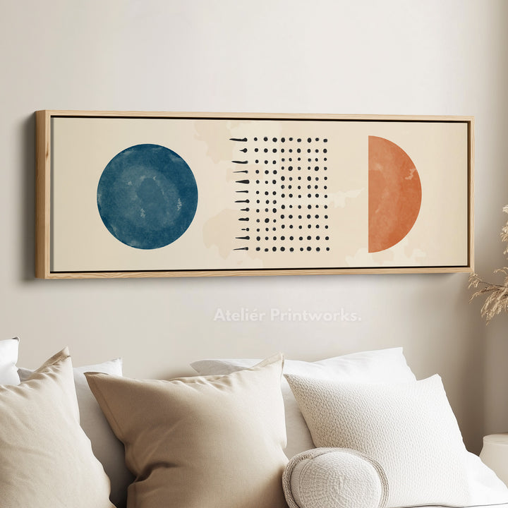 Long Narrow Canvas Blue And Orange Circles With Modern Dot Pattern