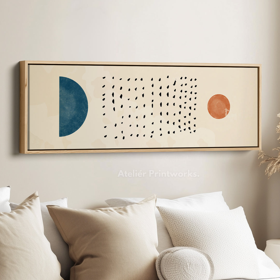 Horizontal Wall Art Blue And Orange Geometric For Living Room
