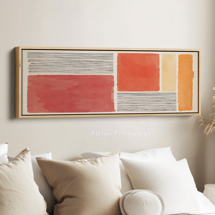 Panoramic Wall Art Warm Terracotta And Orange Blocks With Grey Lines