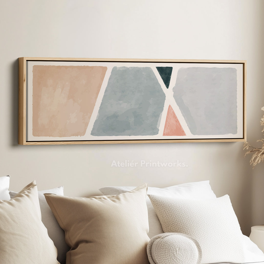 Horizontal Wall Art Geometric Shapes In Beige Grey And Pink