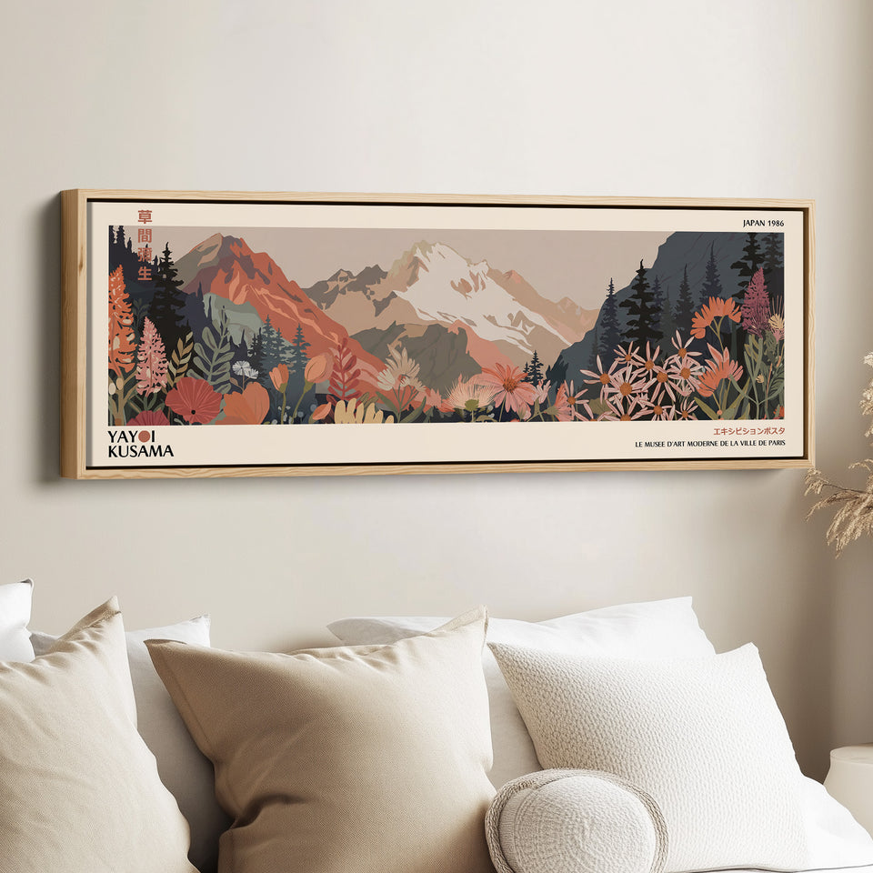 Yayoi Kusama Wide Wall Art Mountain Floral Long Canvas For Living Room