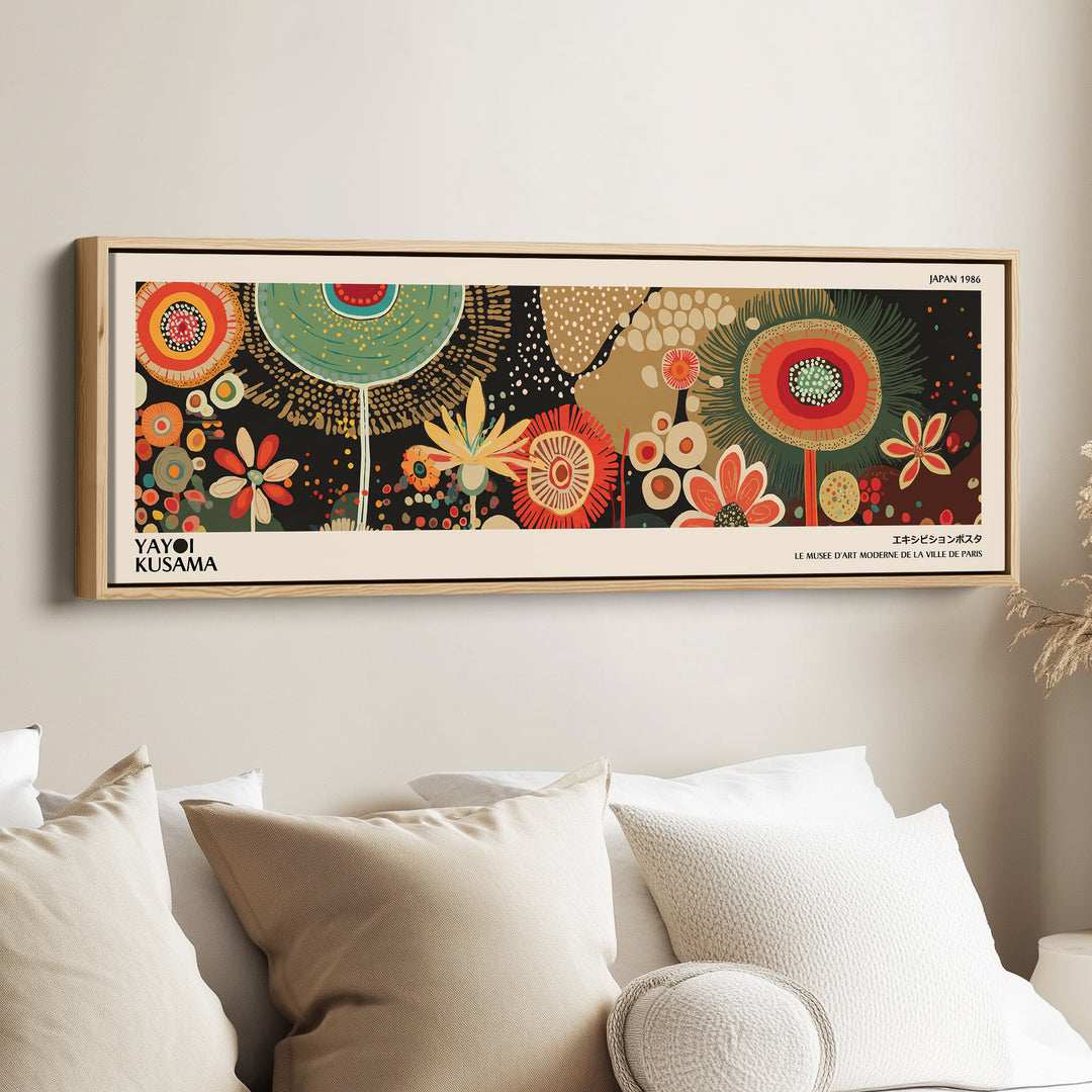 Yayoi Kusama Wide Wall Art Circular Floral Pattern Long Canvas For Bedroom