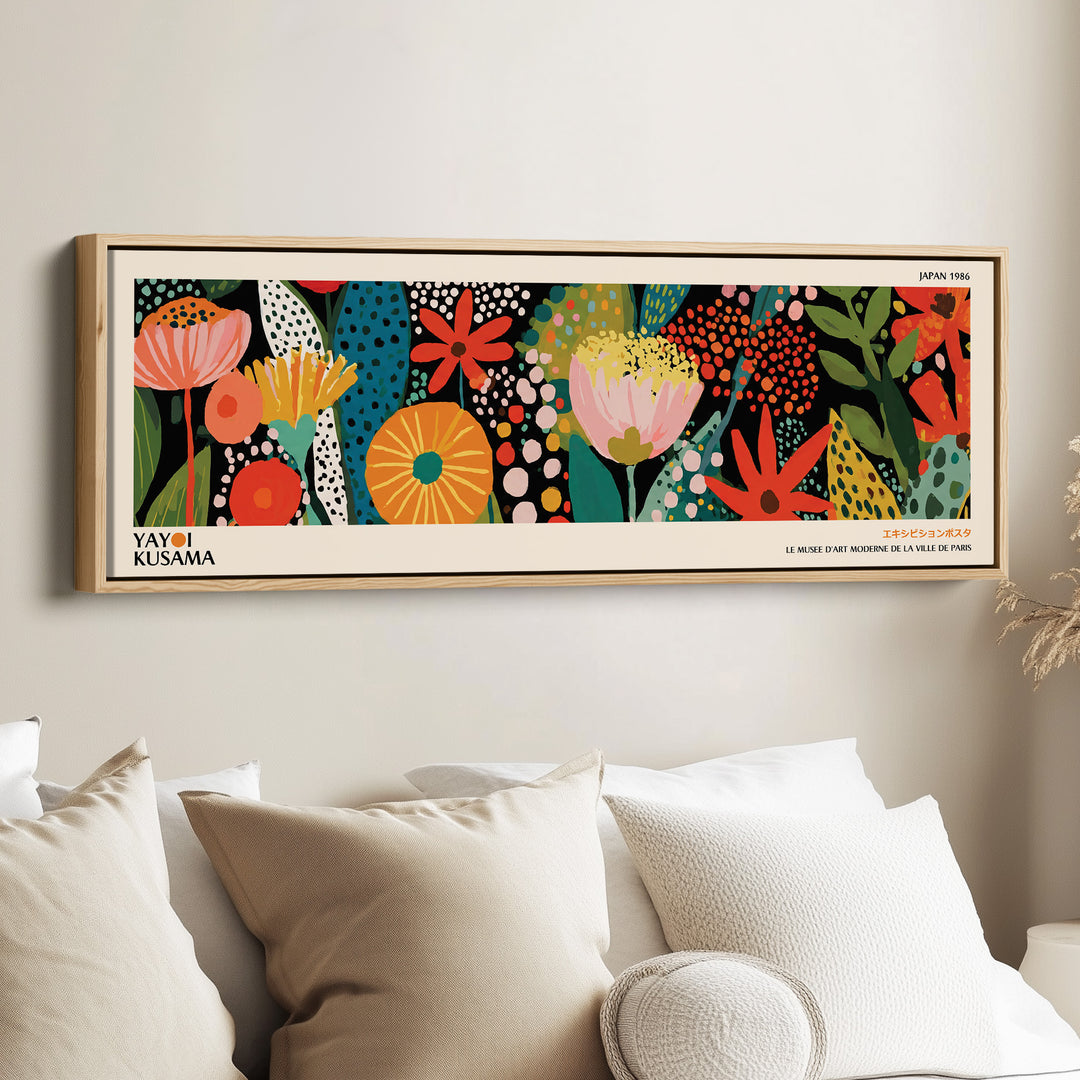 Yayoi Kusama Panoramic Wall Art Dotted Mountain Sunrise Wide Canvas For Living Room