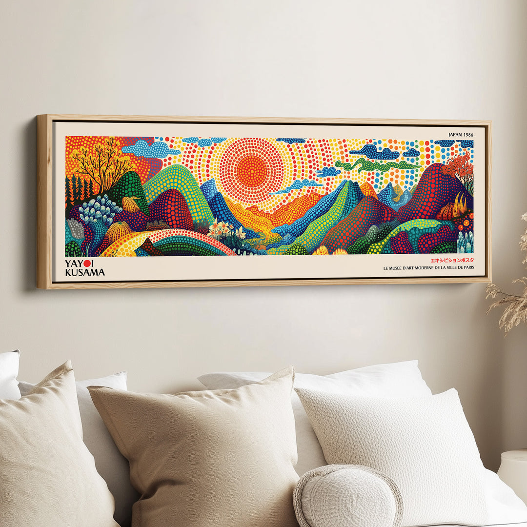 Yayoi Kusama Long Framed Canvas Mount Fuji Dots Wide Canvas For Office