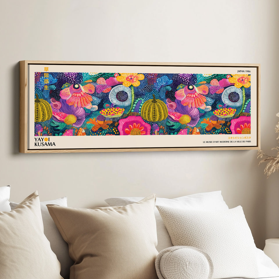 Yayoi Kusama Wide Wall Art Colourful Dotted Flowers Long Wall Art For Bedroom