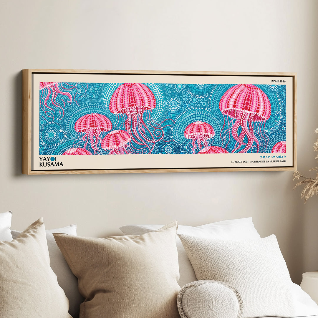 Yayoi Kusama Panoramic Wall Art Pink Jellyfish Wide Canvas For Bedroom