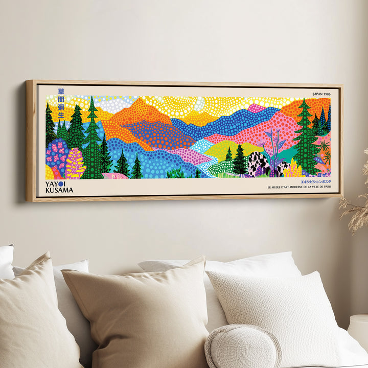 Yayoi Kusama Above Bed Wall Art Dotted Mountain Landscape Long Canvas For Bedroom