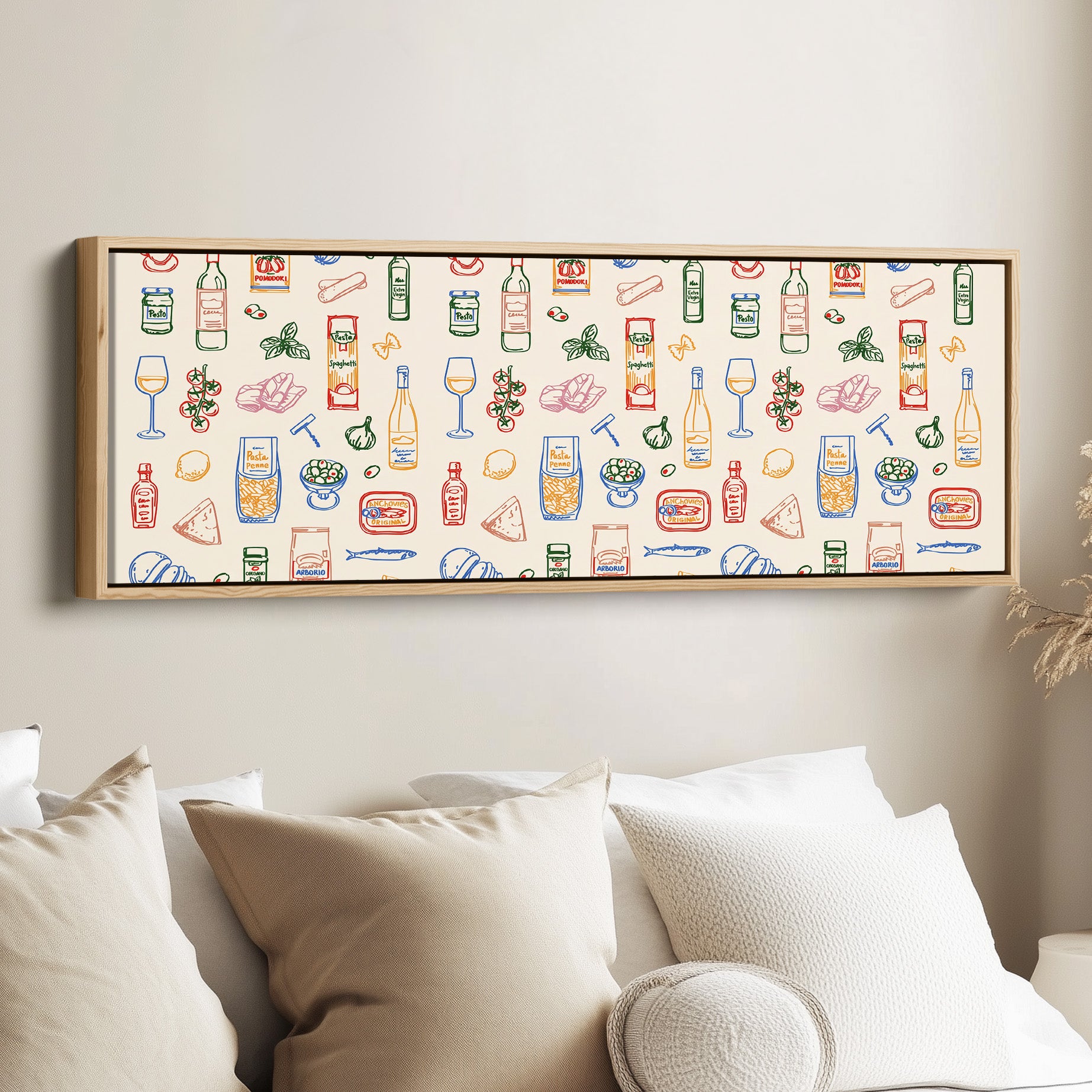 Panoramic Wall Art Italian Food Line Pattern Long Canvas For Kitchen ...