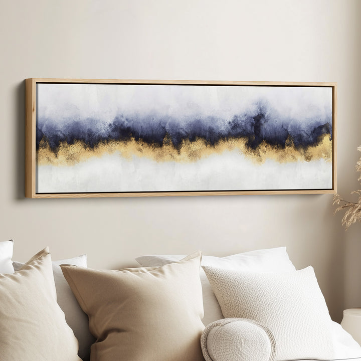 Long Narrow Canvas Abstract Blue Horizon Wide Canvas For Bedroom