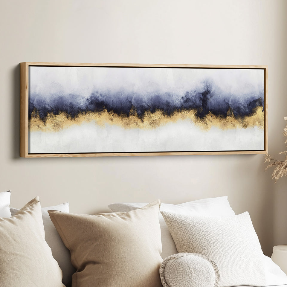 Long Narrow Canvas Abstract Blue Horizon Wide Canvas For Bedroom