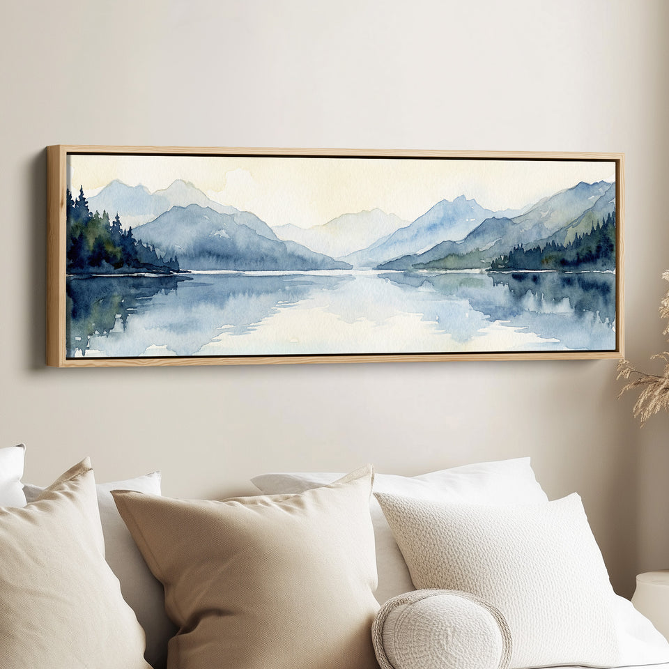 Panoramic Wall Art Misty Mountain Lake Long Canvas For Bedroom