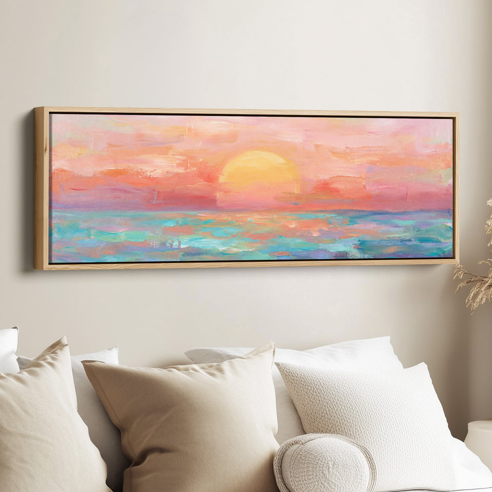 Wide Wall Art Pastel Ocean Sunset Long Canvas For Living Room