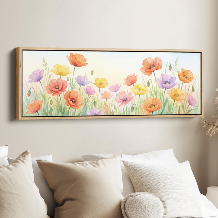 Long Narrow Canvas Soft Pastel Poppies Long Canvas For Bedroom