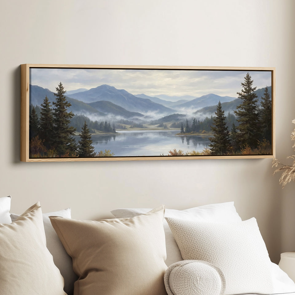 Above Soft Wall Art Mountain Lake With Pine Trees Statement Wall Decor Office