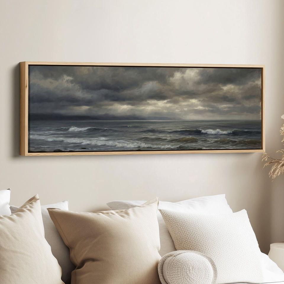 Panoramic Wall Art Rough Sea And Clouds Statement Wall Decor Office