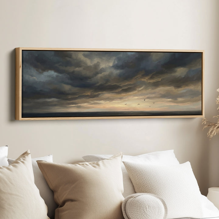 Horizontal Wall Art Seagulls Over Stormy Sea Extra Wide Canvas Hallway