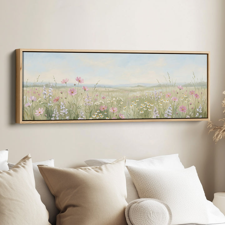 Wildflower Meadow With Pink Flowers Above Soft Wall Art Statement Wall Decor Office