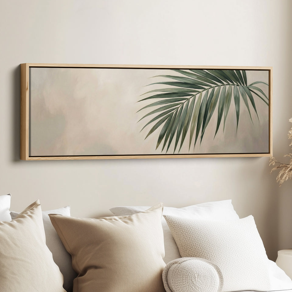 Palm Leaf On Neutral Background Wide Canvas Oversized Wall Decor Bedroom