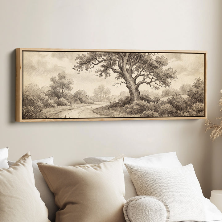 Woodland Path Pencil Drawing Above Soft Wall Art Extra Wide Canvas Office