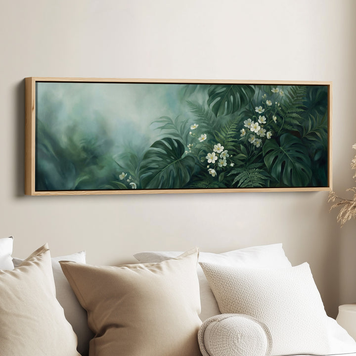 Tropical Leaves And Blossoms Horizontal Wall Art Framed Canvas Print Bedroom