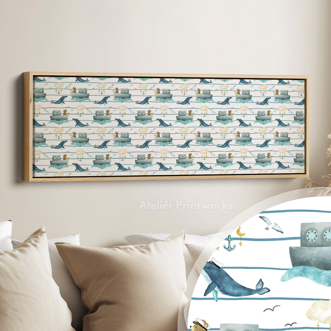 Blauwe Horizontale Smalle Kinderwanddecoratie