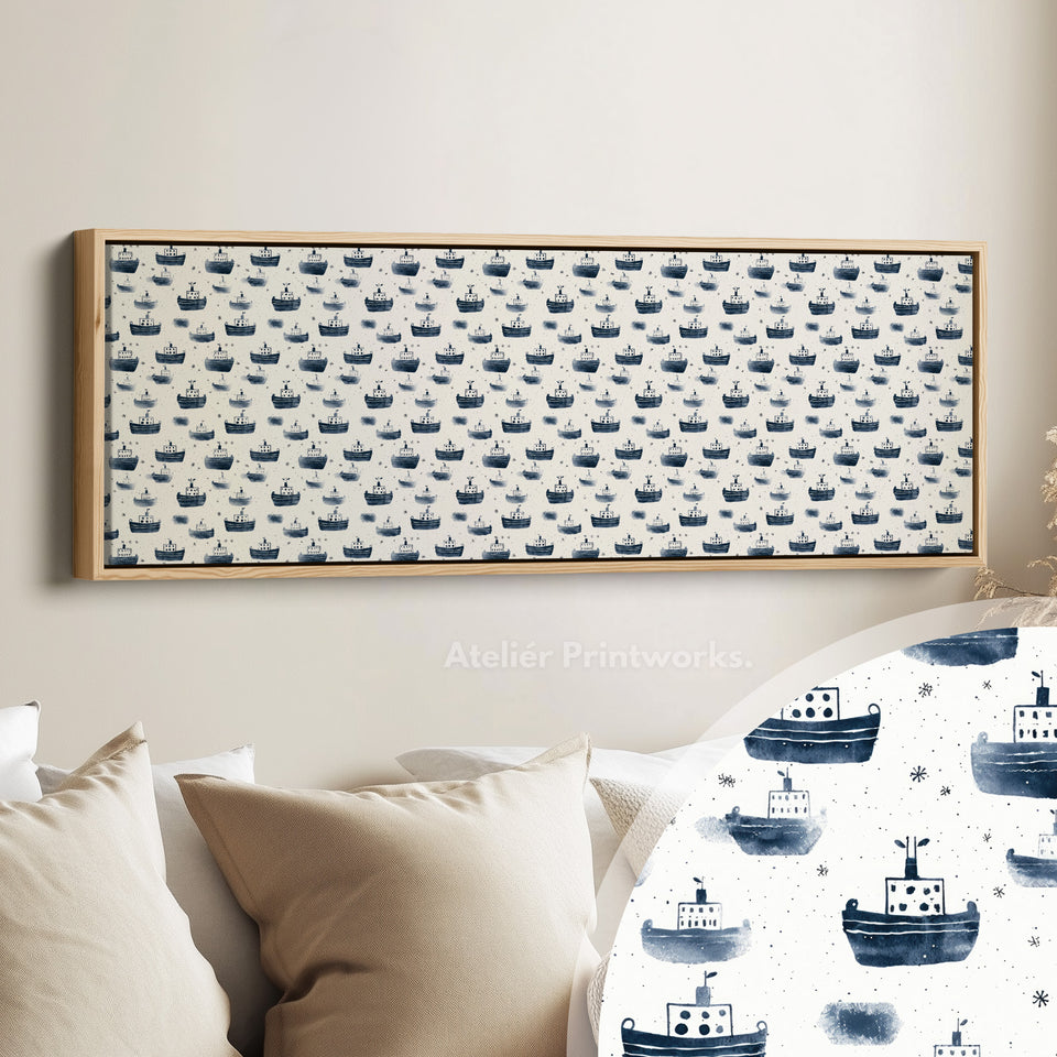 Small Blue Ships Slim Horizontal Wall Decor