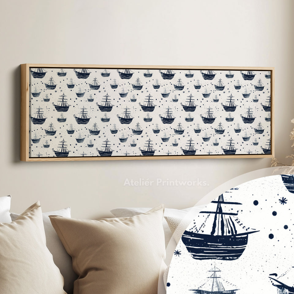 Petits bateaux de pirates - Art mural panoramique long et étroit pour chambre d'enfant