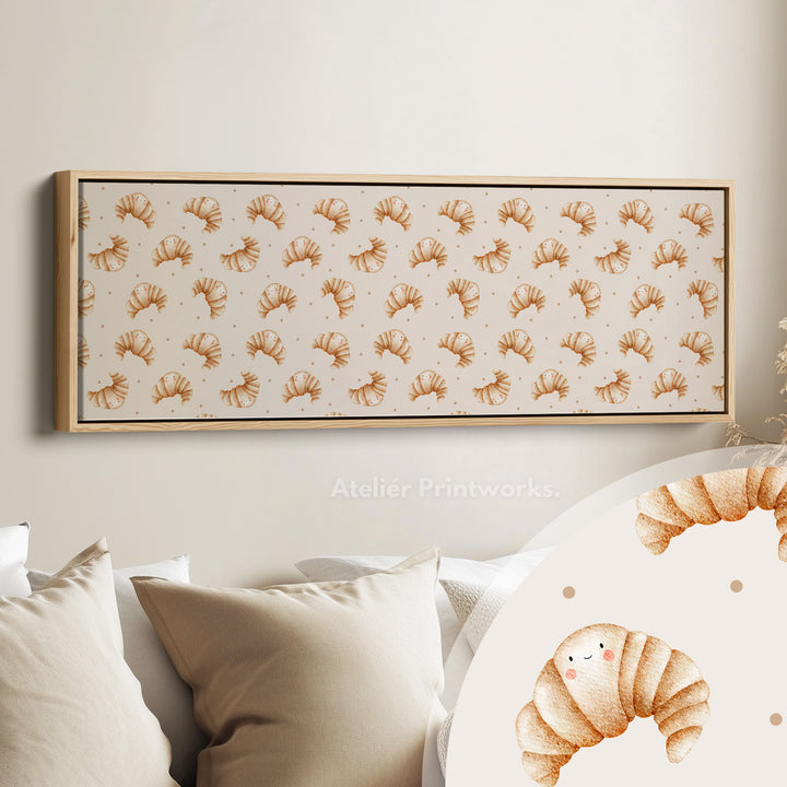 Horizontale keukenmuurkunst glimlachende croissants lang smal