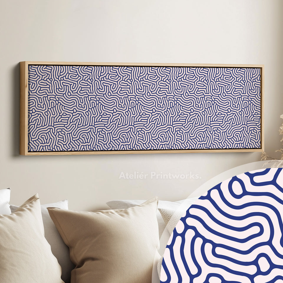 Blue Geometric Organic Pattern Long Wall Art
