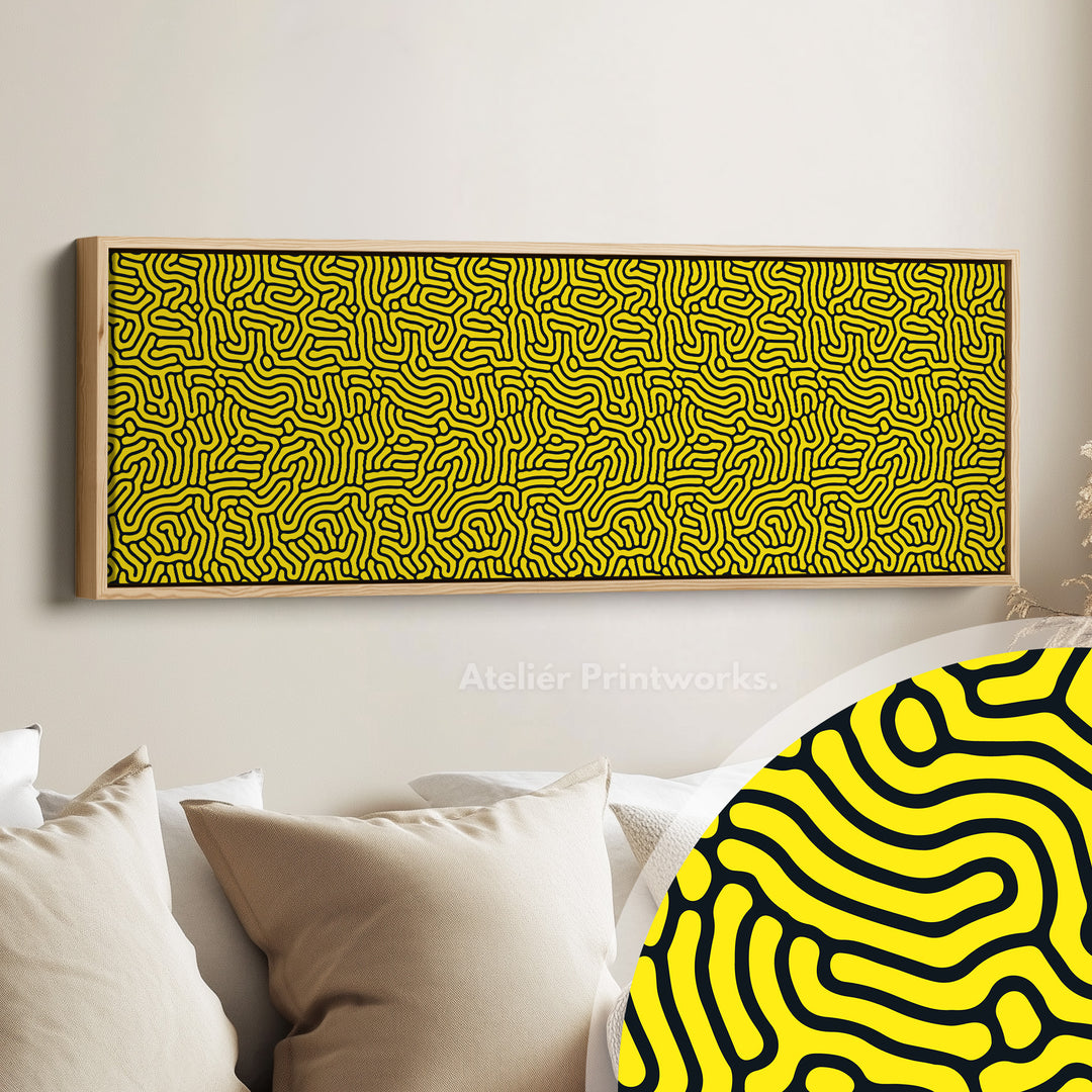 Geel & Zwart Geometrisch Organisch Patroon Lange Muurkunst