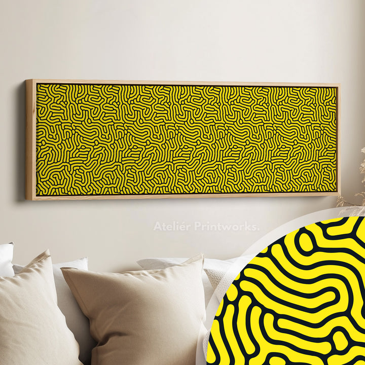 Geel & Zwart Geometrisch Organisch Patroon Lange Muurkunst