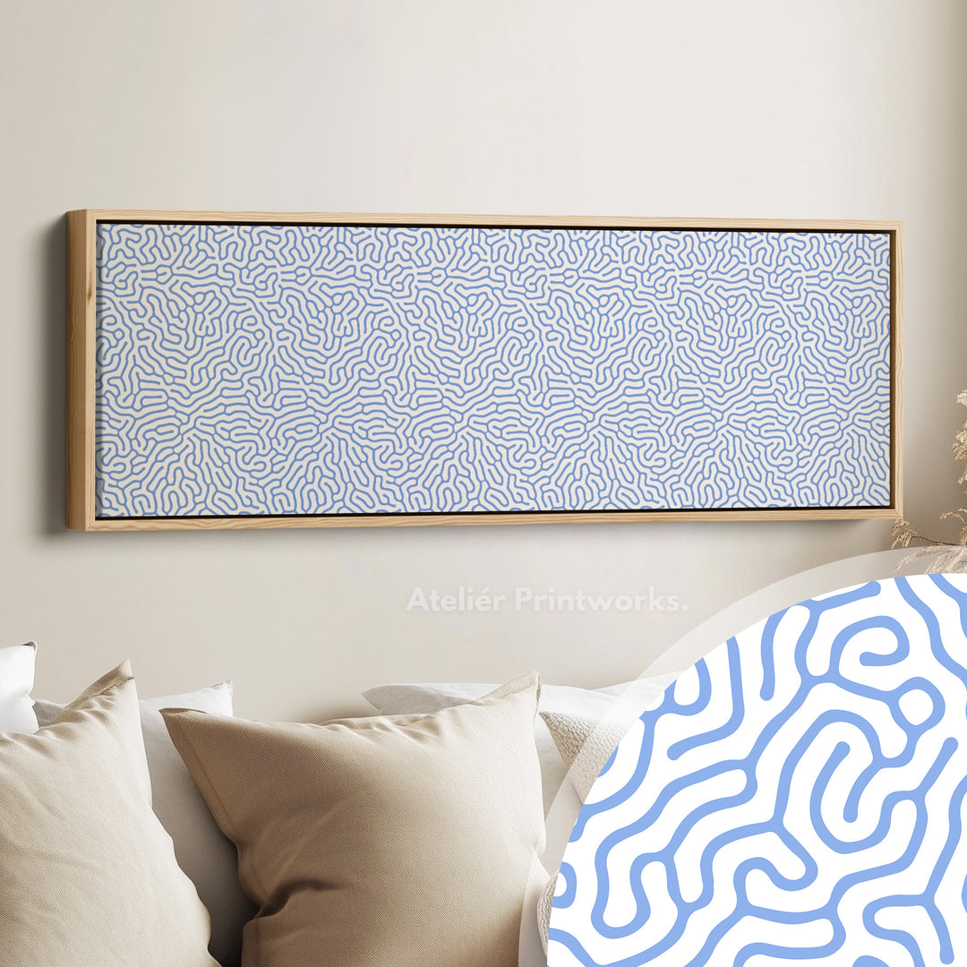 Blauwe en witte koraalpatroon panoramische wanddecoratie