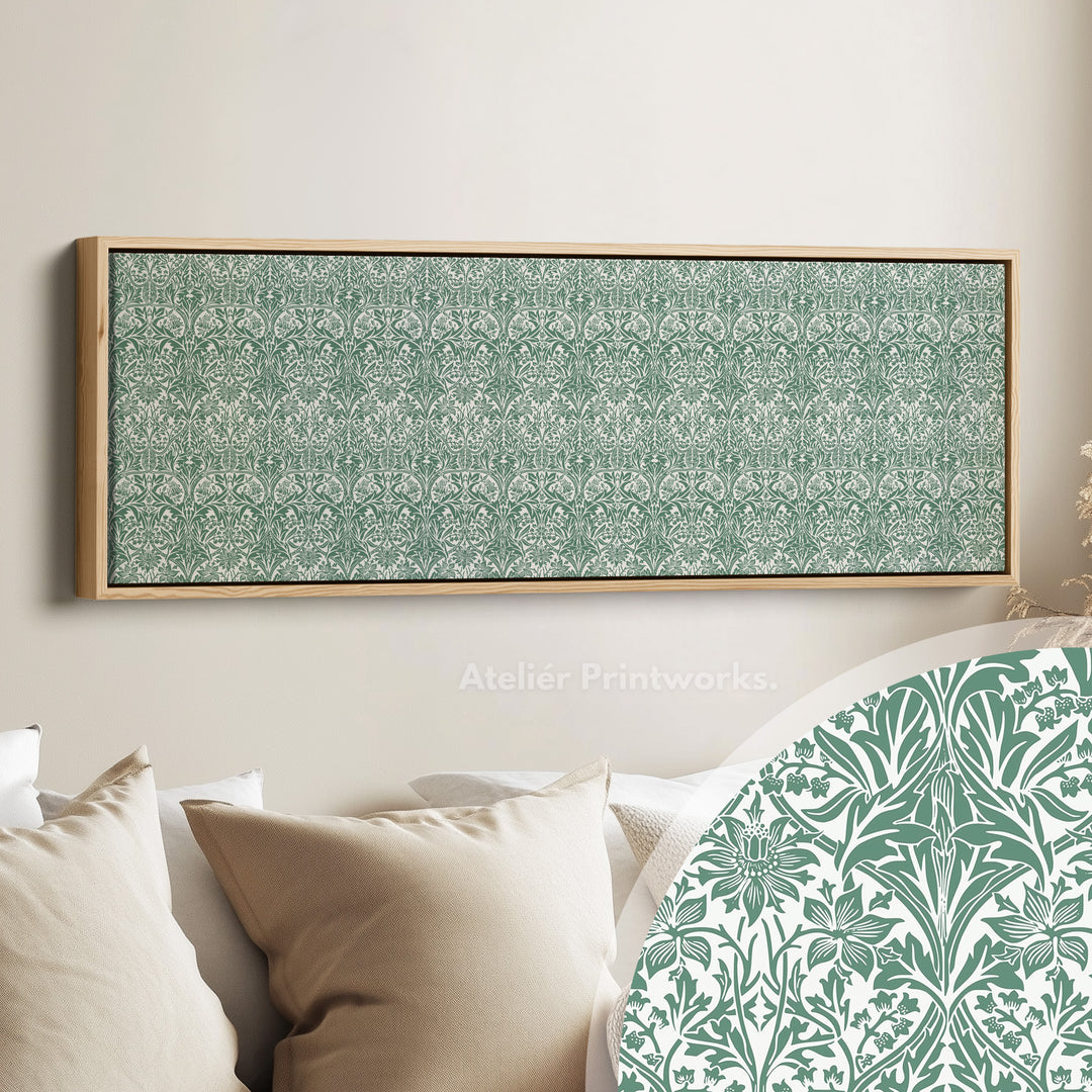 Panoramische wanddecoratie groen & wit William Morris