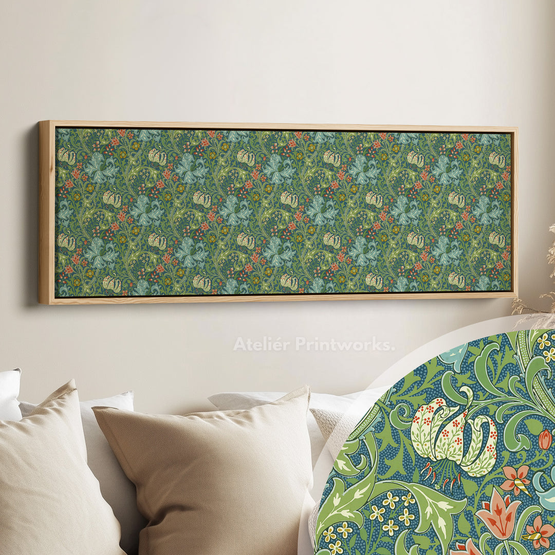 Horizontale lange wanddecoratie William Morris gouden lelie