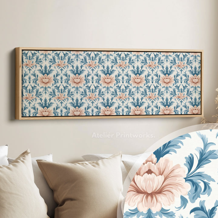 Lang smal wanddecoratie blauwe damast