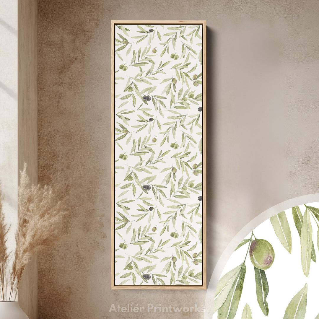 Minimalist Olive Leaves Long Vertical Framed Wall Decor
