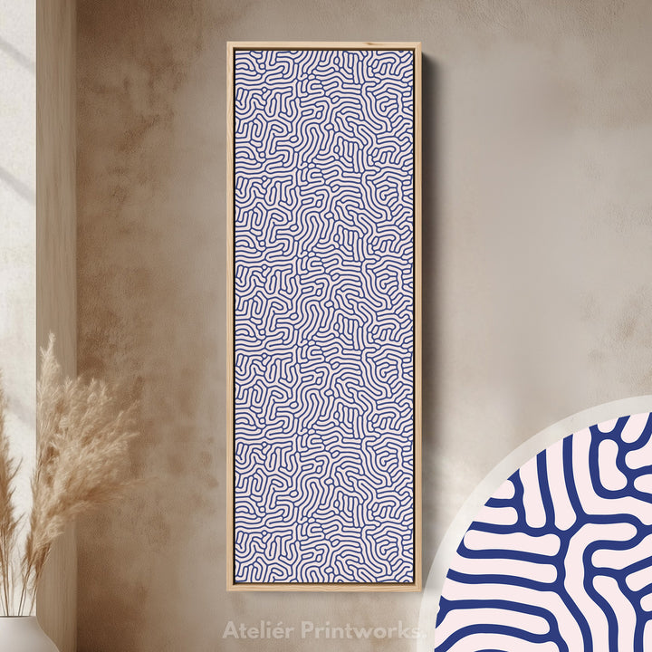Blue & Beige Organic Pattern Long Vertical Wall Art