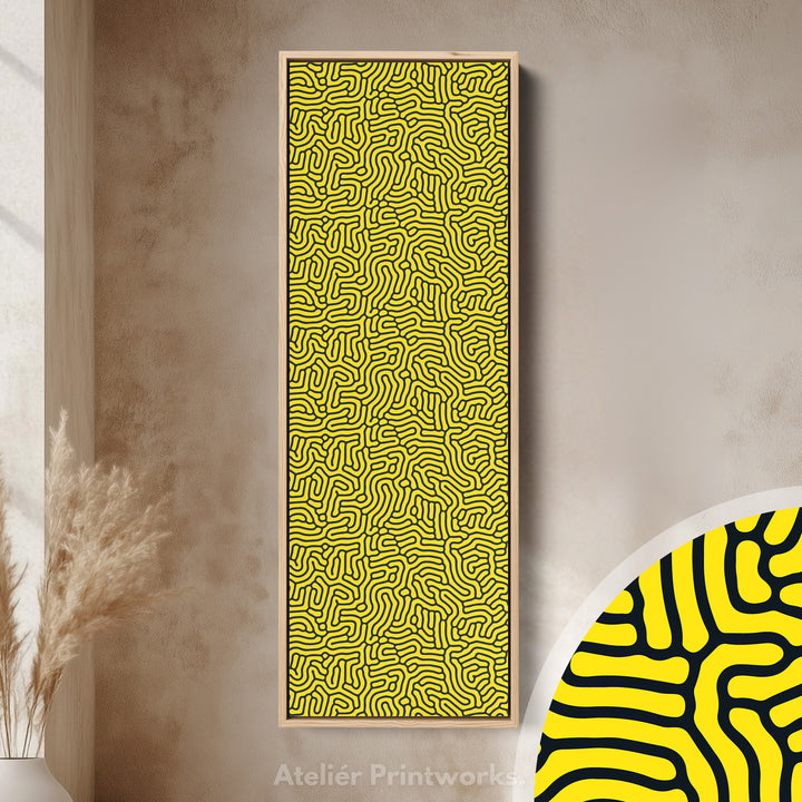 Yellow & Black Organic Pattern Long Vertical Wall Art