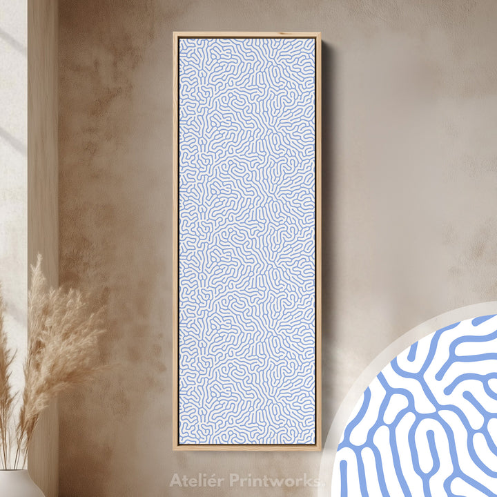 White & Blue Wriggly Vertical Narrow Wall Art