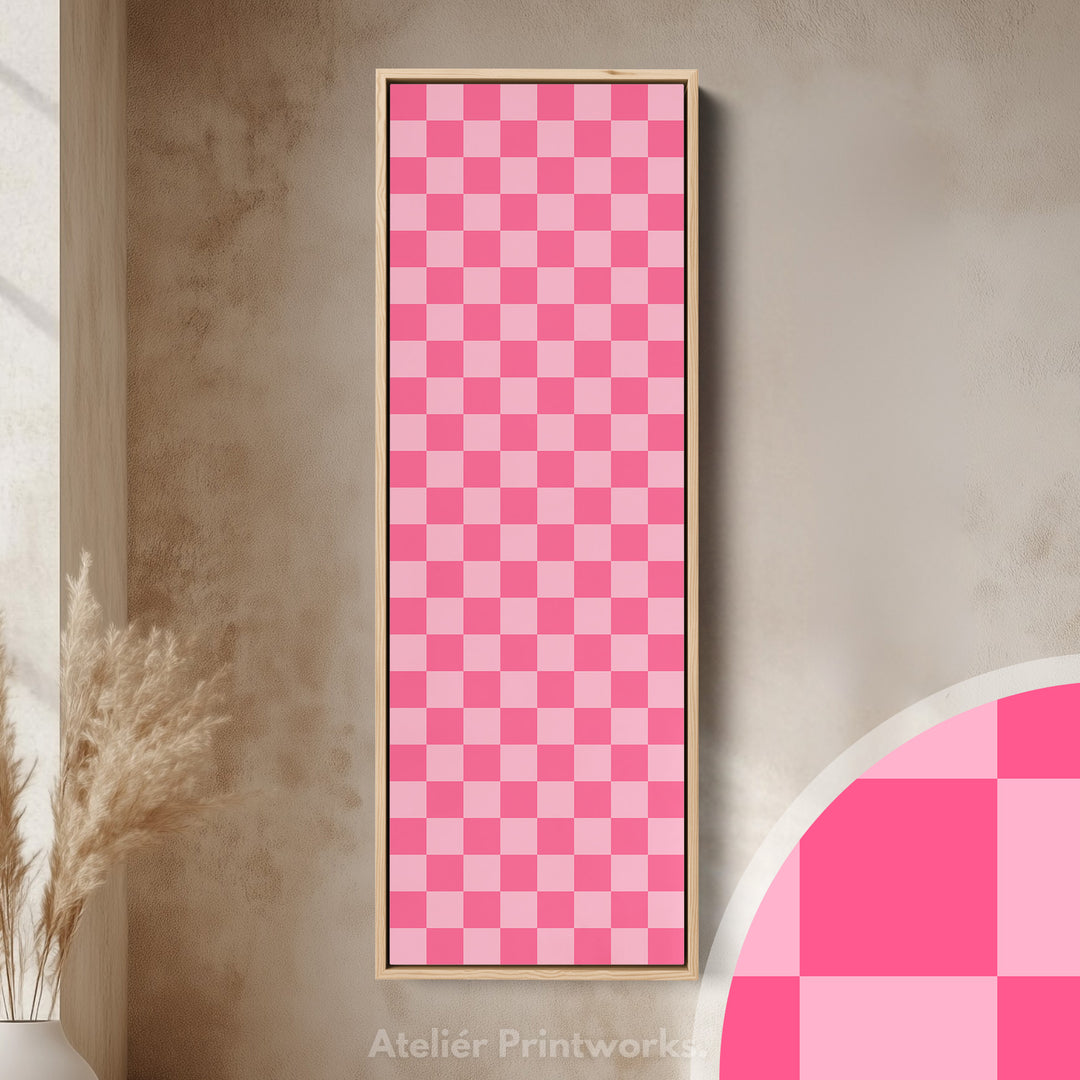 Pink Checkered Gingham Vertical Slim Wall Art