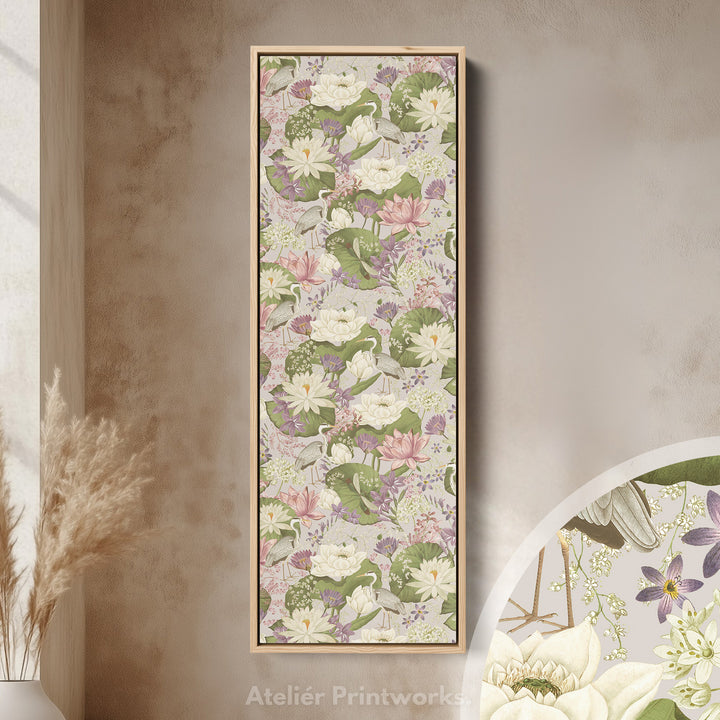 Vertical Framed Canvas Botanical Lotus Narrow Wall Art For Bedroom